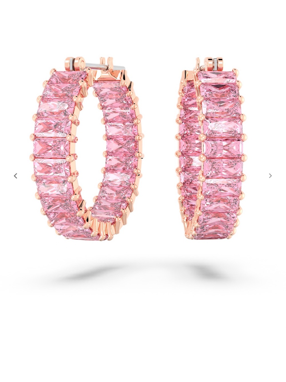 Swarovski Matrix hoop earrings Baguette cut, Pink, Rose gold-tone plated NWT